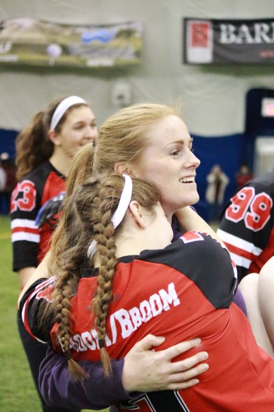 Cait Woolner and Zoe Mastellotto of Carleton University Quidditch. (Photo by Vivian Cheung)